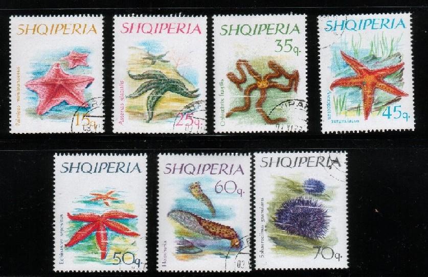 ALBANIA 1966 STARFISH SET OF 7 VFU - Schalentiere