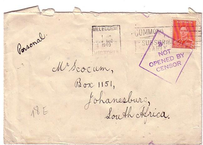 AUSTRALIE LETTRE EN FRANCHISE MILITAIRE ET CENSURE - Postmark Collection