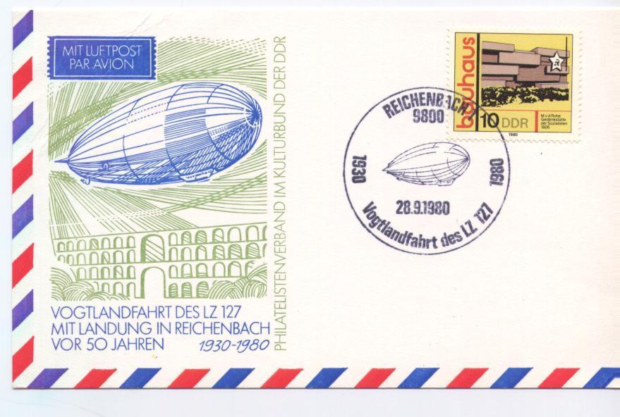 DDR, Ballon Dirigeable, Cinquantenaire Du Voyage Inaugural Du LZ 127, Reichenbach, 28/9/80 - Zeppeline