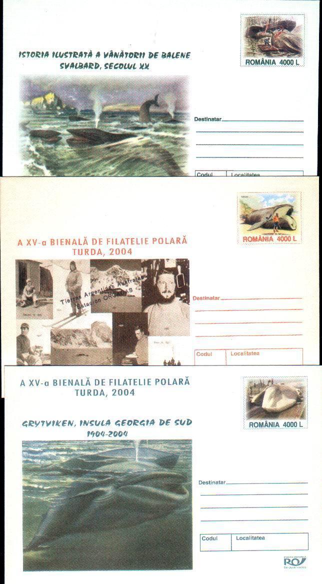 Romania 2004 3 Stationery With Whales Polar,BALEINE. - Arctic Tierwelt