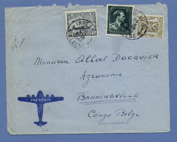 420+696+727 Op Luchtpostbrief Naar CONGO-BELGE , Stempel IXELLES Op 29/8/1946 - Cartas & Documentos