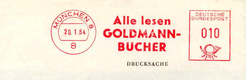 BRD Meter, Freistempel "Alle Lesen GOLDMANN_BUCHER" 20/01/1964  Book - Schrijvers
