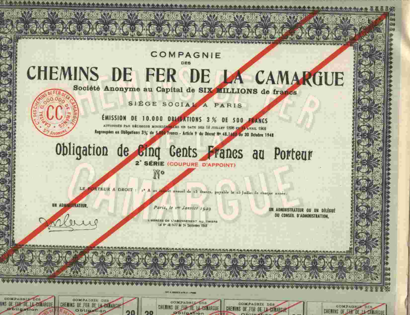 RARE : CIE DES CHEMINS DE FER DE LA CAMARGUE // - Chemin De Fer & Tramway