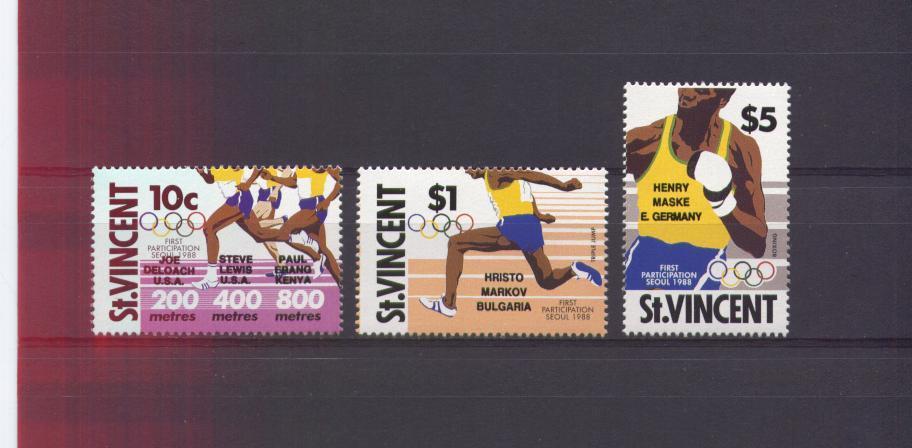 SAINT VINCENT, Jeux Olympiques 1988, Surchargés Des Noms Des Vainqueurs,  N° 1185 + 1187/88 Neufs ** - Ete 1988: Séoul