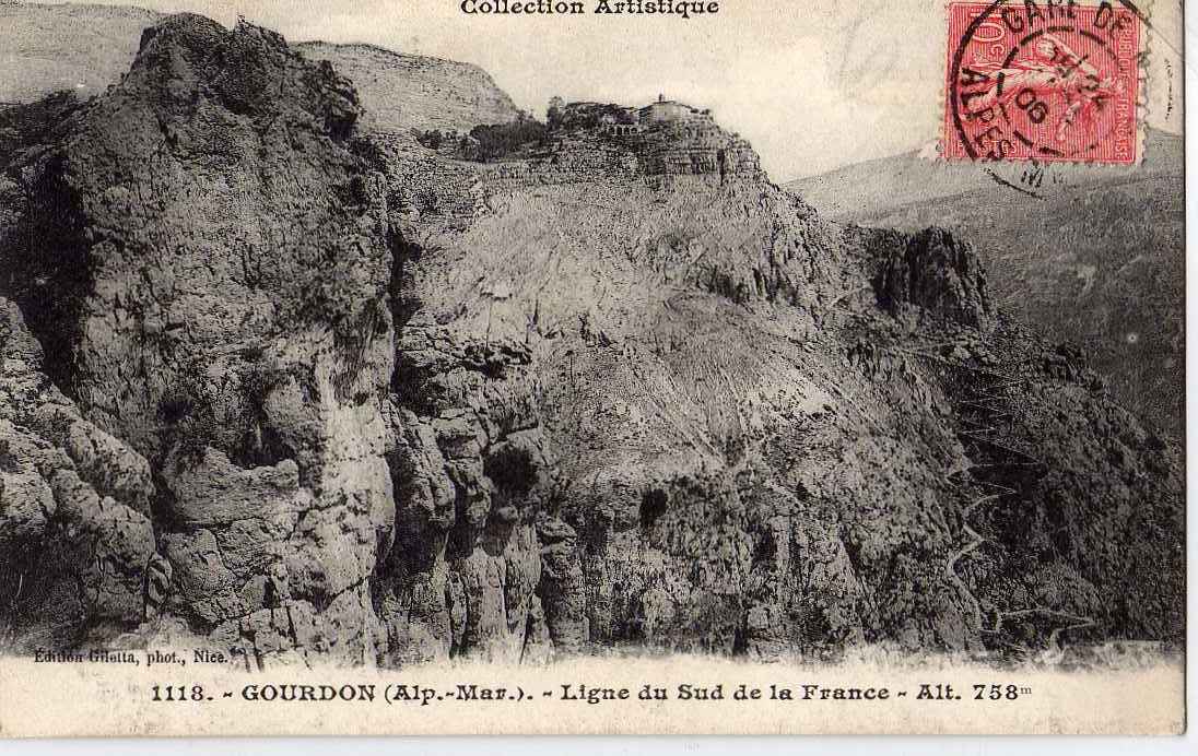 06 GOURDON (envs Bar Sur Loup) Vue Générale, Ligne Du Sud De La France, Ed Giletta 1118 Bis, Collection Artistique, 1906 - Gourdon