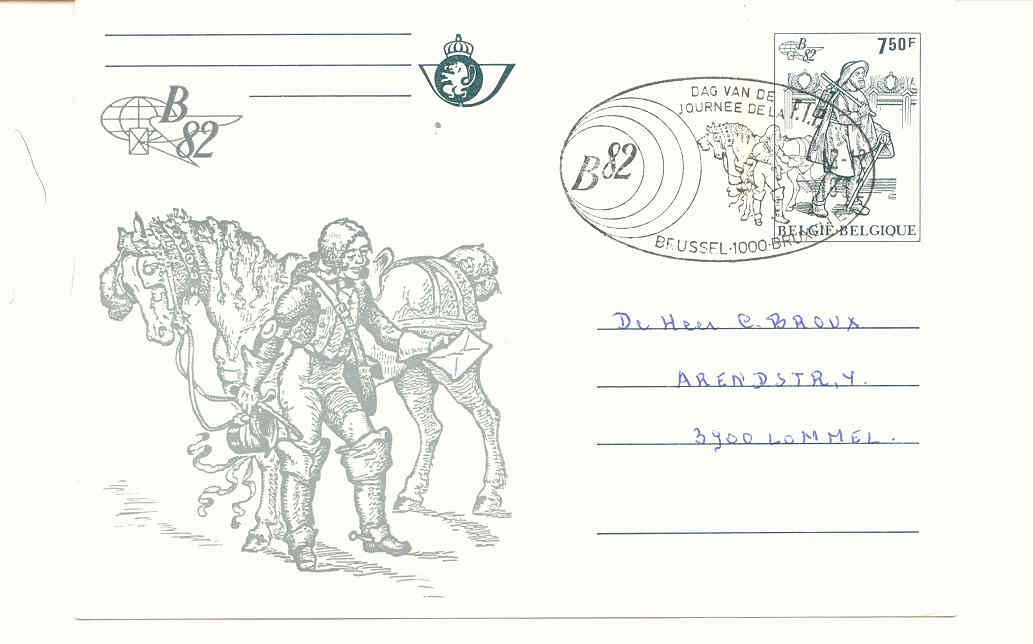Belgica Afgestempeld Op Tentoonstelling Ruiter Naast Paard - Geïllustreerde Briefkaarten (1971-2014) [BK]