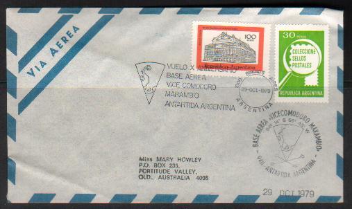 ANTARCTIC BASE COVER ARGENTINA 1981 BASA AREA VICE COMMODORO MARAMBIA ANTARTICA - Cartas & Documentos