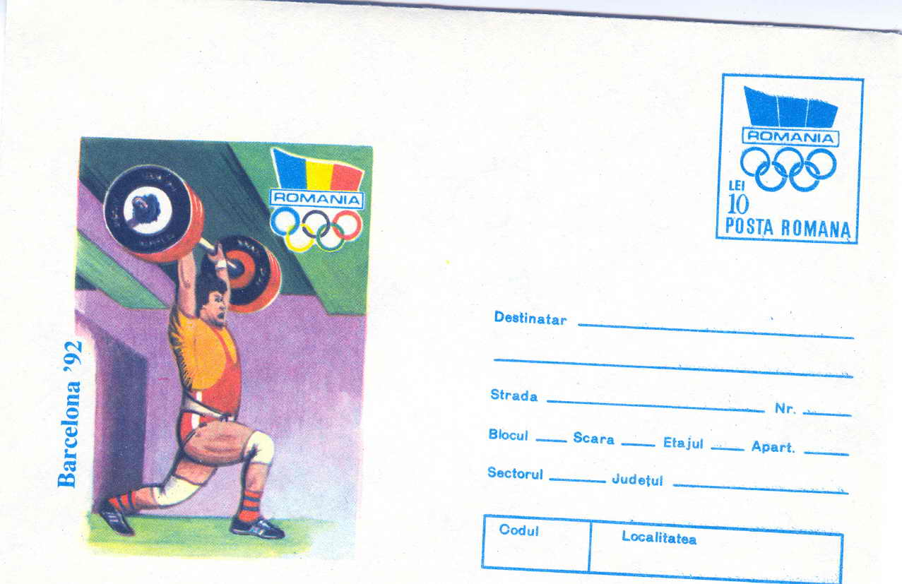 HALTEROPHILIE ENTIER POSTAL ROUMANIE JEUX OLYMPIQUES DE BARCELONE - Haltérophilie