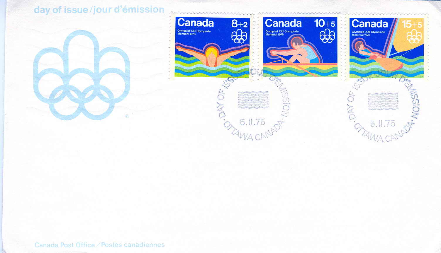 AVIRON ET CANOE CANADA FDC 1975 JEUX OLYMPIQUES DE MONTREAL NATATION, AVIRON ET VOILE - Canottaggio