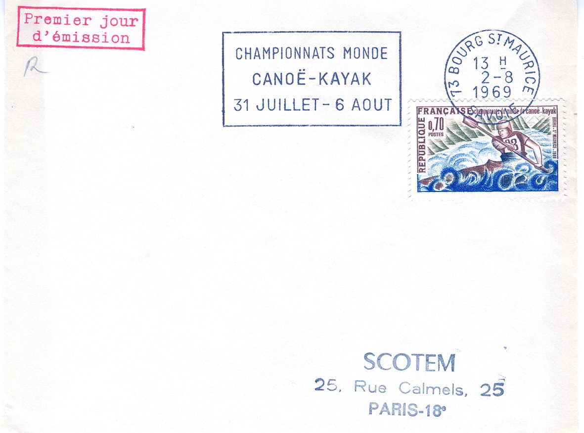 AVIRON ET CANOE FRANCE FDC 1969 CHAMPIONNATS DU MONDE DE CANOE KAYAK - Rudersport
