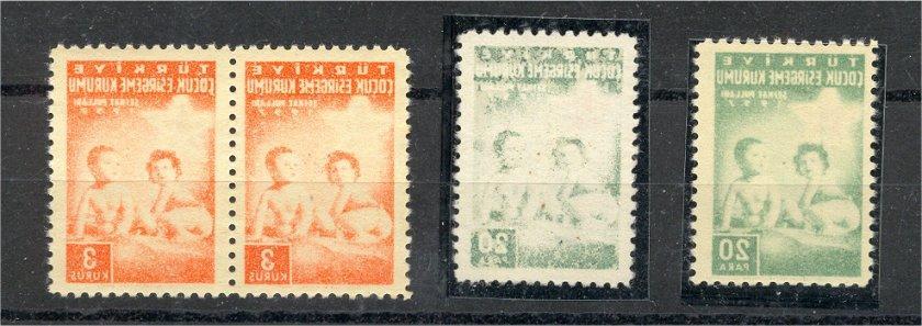 TURKEY, 4 STAMPS POSTAL TAX STAMPS ALL WITH RECTO-VERSO PRINT ON GUM SIDE, ALL NEVER HINGED **! - Liefdadigheid Zegels