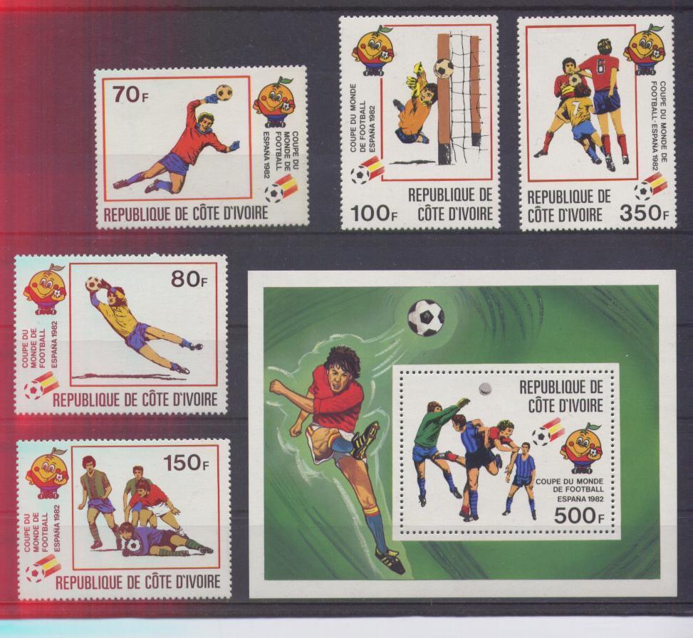 COTE D´IVOIRE, Coupe Du Monde De Football 1982, N° 583/87 + B.F. 19 Yvert Neufs ** - 1982 – Spain