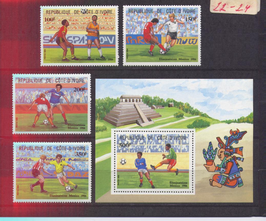 COTE D´IVOIRE, Coupe Du Monde De Football 1986, N° 721/24 + B.F. 27 Yvert Neufs ** - 1986 – Messico