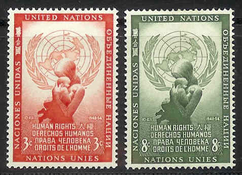 UNO New York 1954 Mint Hinged Stamps Human Rights 33-34 #3804 - Sonstige & Ohne Zuordnung