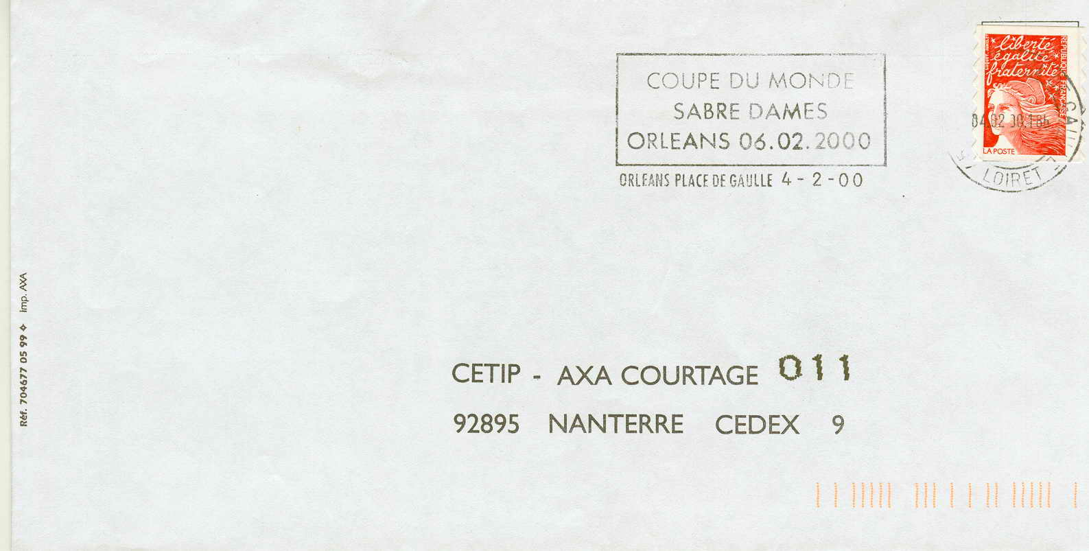 ESCRIME OBLITERATION TEMPORAIRE FRANCAISE 2000 ORLEANS COUPE DU MONDE DE SABRE - Fencing