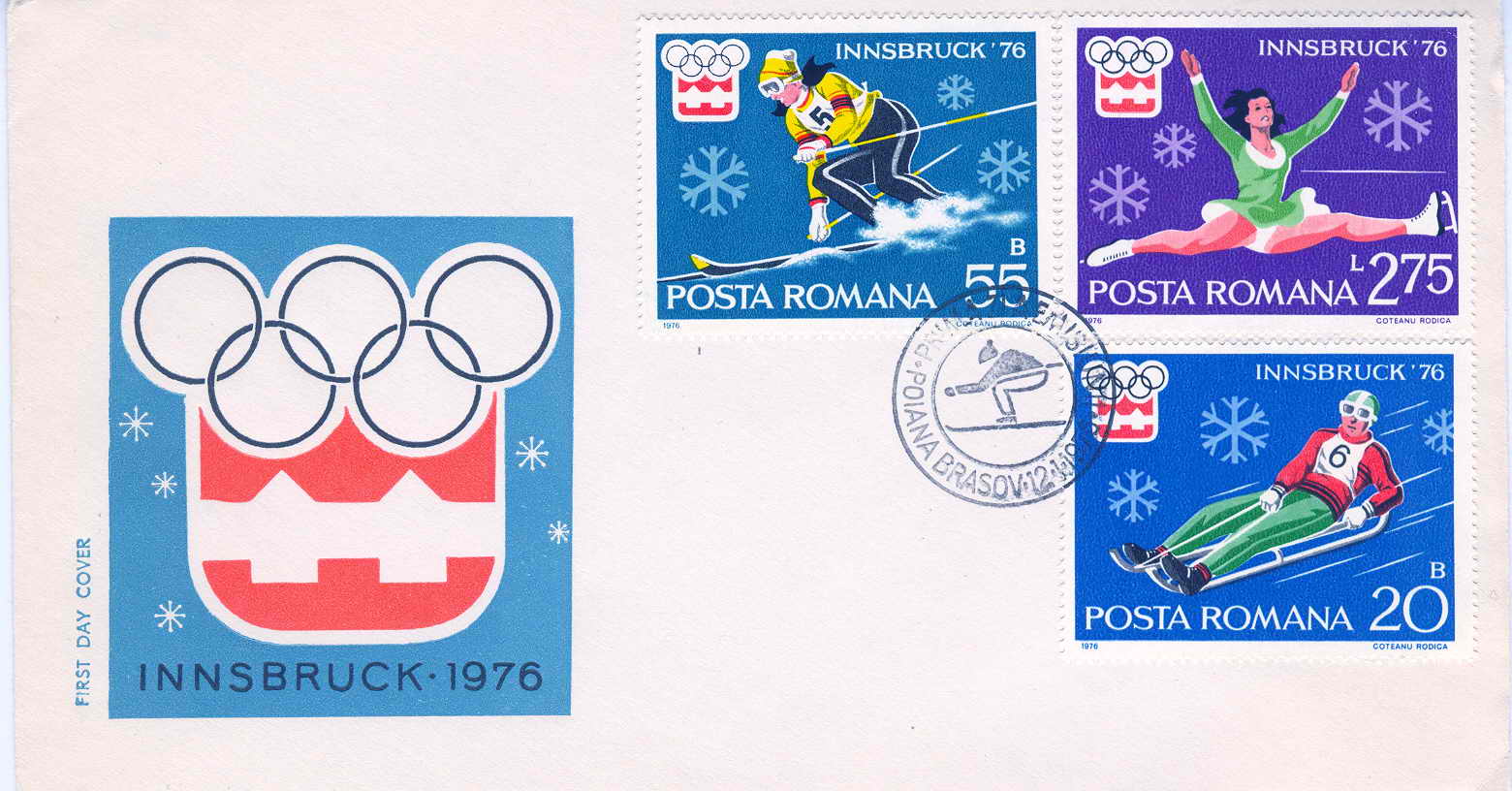 SKI + LUGE+ PATINAGE ARTISTIQUE FDC ROUMANIE 1976 JEUX OLYMPIQUES INNSBRUCK - Winter (Varia)