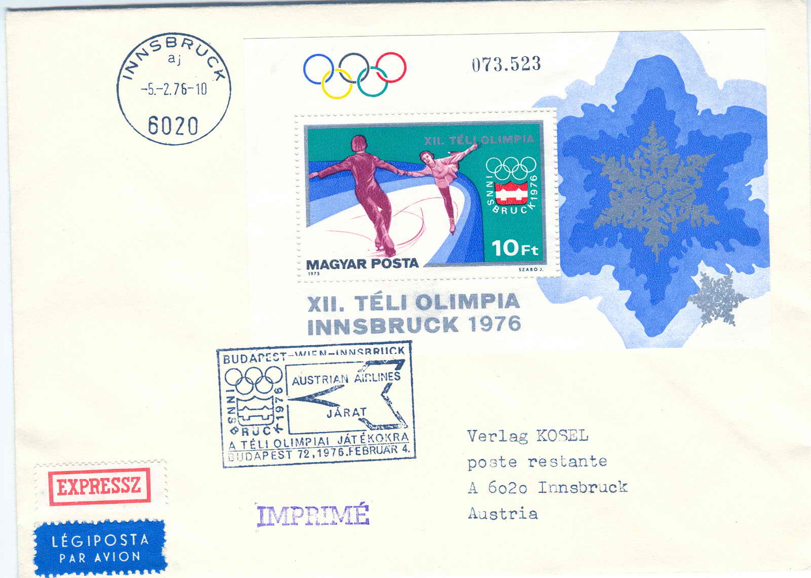 HOCKEY SUR GLACE FDC HONGRIE 1976 JEUX OLYMPIQUES INNSBRUCK SAUT A  SKI,HOCKEY ET PATINAGE ARTISTIQUE - Inverno1976: Innsbruck