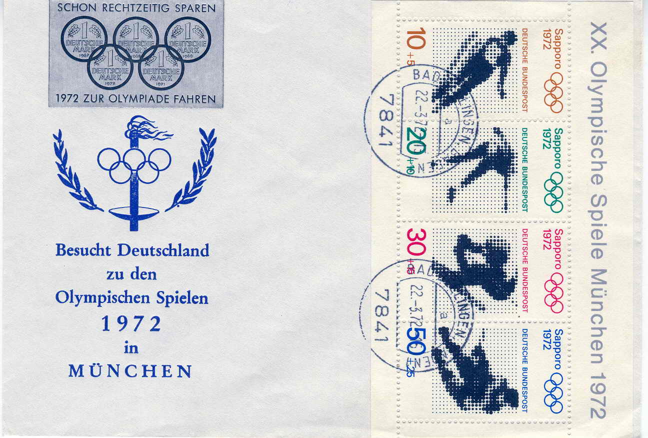 HOCKEY SUR GLACE FDC ALLEMAGNE 1972 JEUX OLYMPIQUES DE SAPPORO HOCKEY, PATINAGE ARTISTIQUE, SAUT A SKI ET SKI - Winter 1972: Sapporo