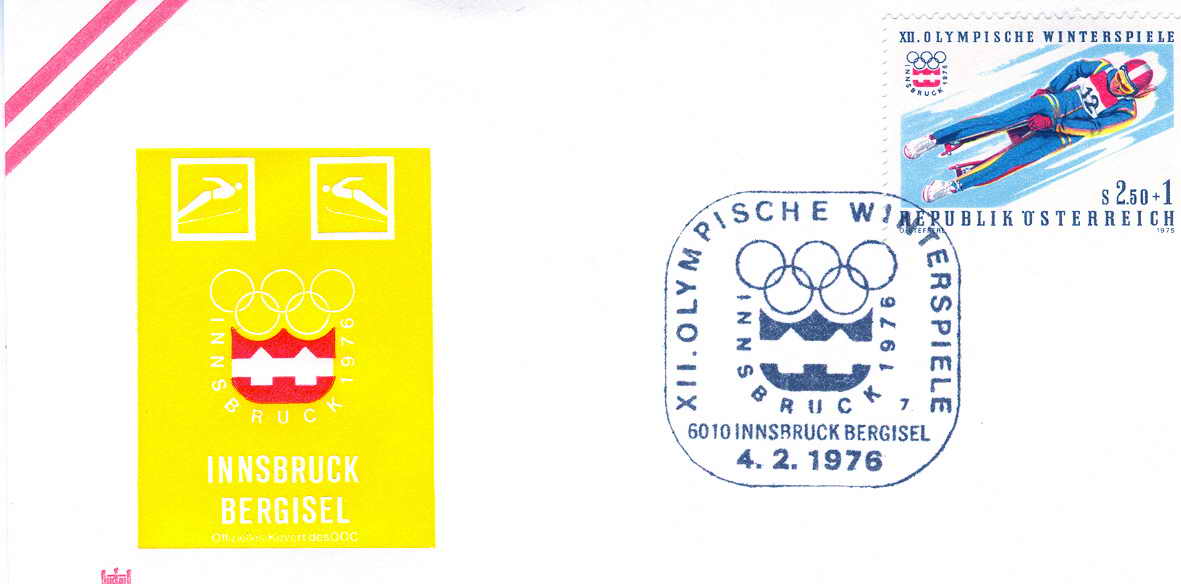 LUGEOBLITERATIONTEMPORAIRE AUTRICHE JEUX OLYMPIQUES D´INNSBRUCK 1976 - Hiver