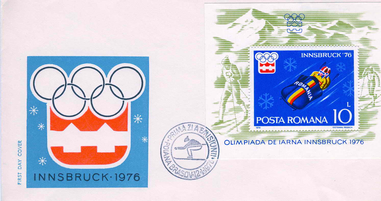 LUGE FDC DU BLOC FEUILLET ROUMANIE JEUX OLYMPIQUES D'INNSBRUCK - Wintersport (Sonstige)