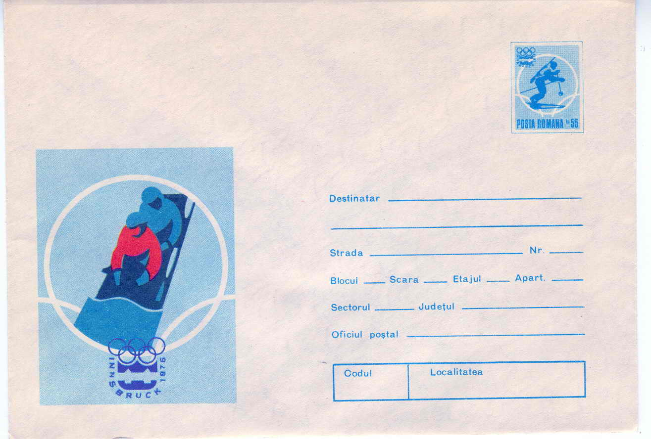 BOBSLEIGH ENTIER POSTAL ROUMANIE 1976 JEUX OLYMPIQUES D'INNSBRUCK - Winter (Other)