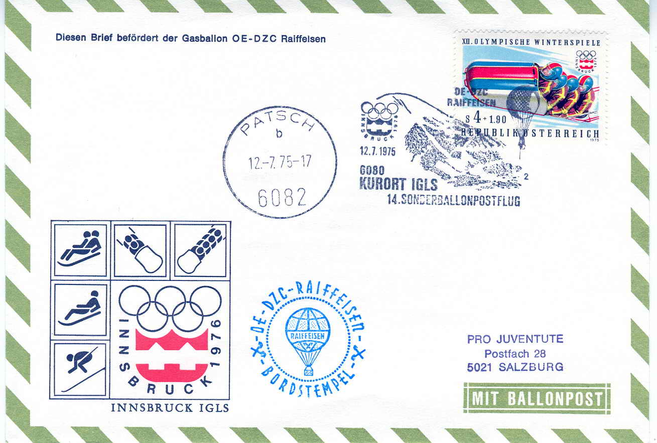 BOBSLEIGH  OBLITERATION TEMPORAIRE AUTRICHE 1976 JEUX OLYMPIQUES D'INNSBRUCK BOBSLEIGH - Hiver