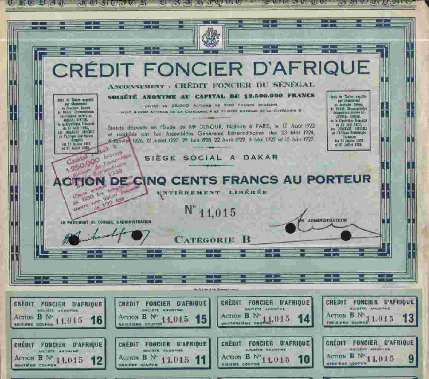 CREDIT FONCIER D´AFRIQUE ( DAKAR ) SENEGAL - Afrika