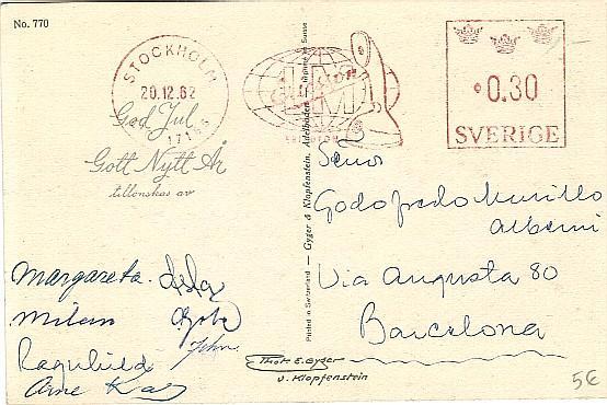 Postal  STOCKHOLM (suecia) 1962 Franqueo Mecanico A España - Covers & Documents