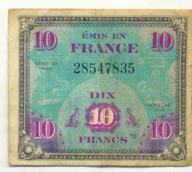 France 10 Francs 1944 , Voir Scan , Pli - 1944 Drapeau/France