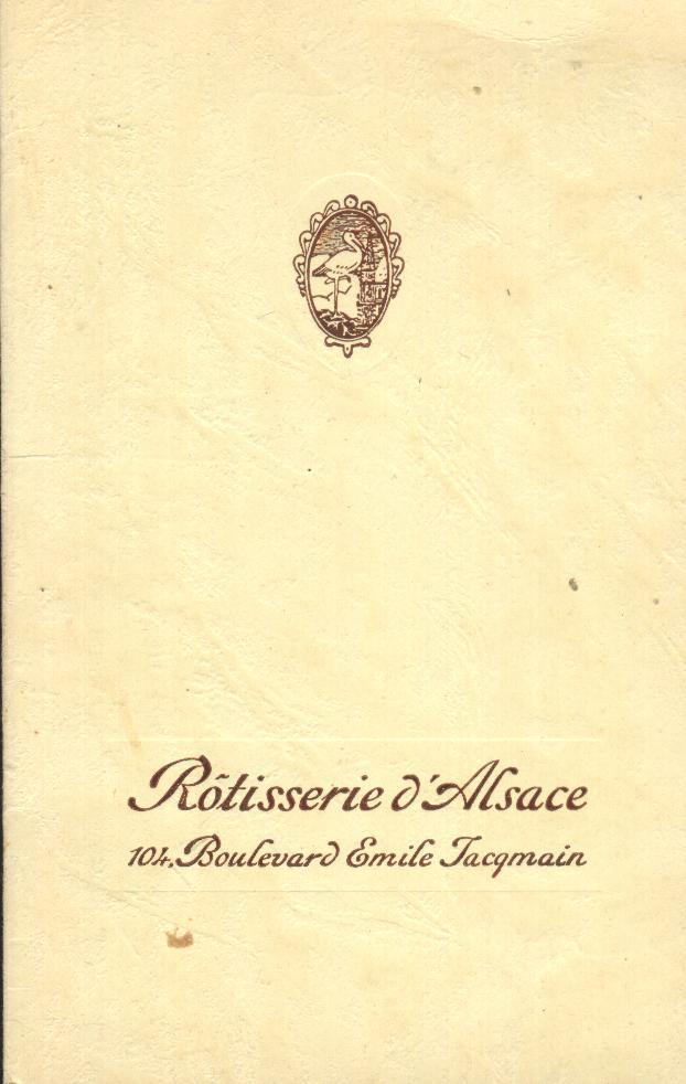 Menu De La Rôtisserie D'Alsace Du 23/10/1964 - Menus