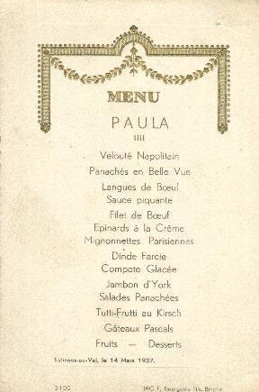 Menu D'Estinnes Au Val Du 14 Mars 1937 - Menus