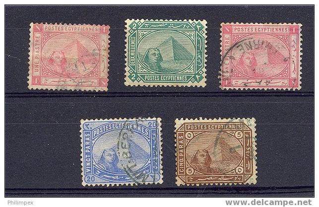 EGYPT, OLD GROUP 5 STAMPS 1888-1906,  ALL INVERTED WATERMARKS - 1866-1914 Khedivate Of Egypt