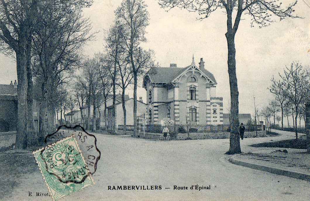88 RAMBERVILLERS Route D´Epinal, Villa, Animée, Cachet Ambulant Rambervillers à Charmes, Ed Rivot, 1905 - Rambervillers