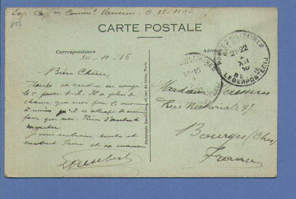 Kaart " YPRES - Apres Le Bombardement- Une Rue Détruite" Met Stempel Postes Militaires Belgique  Op 2/12/1916 - Zone Non Occupée