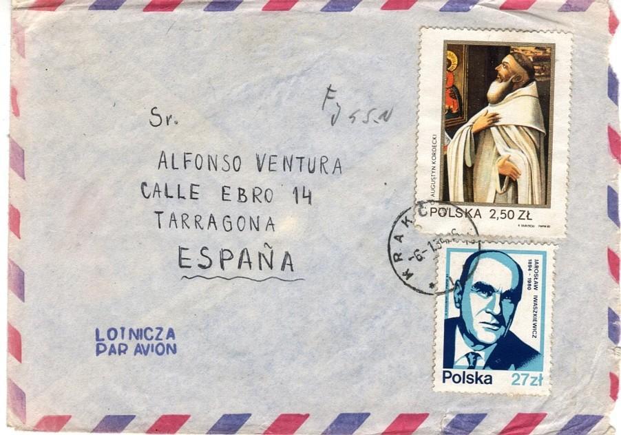 Lettre Aerienne KRACOV (polonia) 1986 A Tarragona (espagne) - Storia Postale