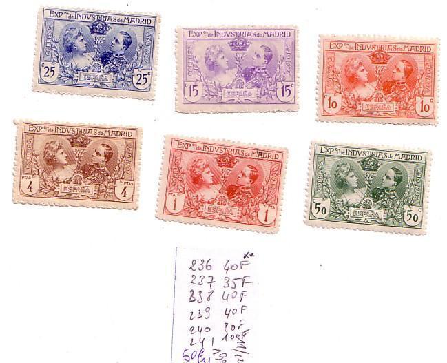 ESPAGNE De 1907 EXPO INDUSTRIELLE De MADRID 236/241 En * Vendu 1/4 Cote - Unused Stamps