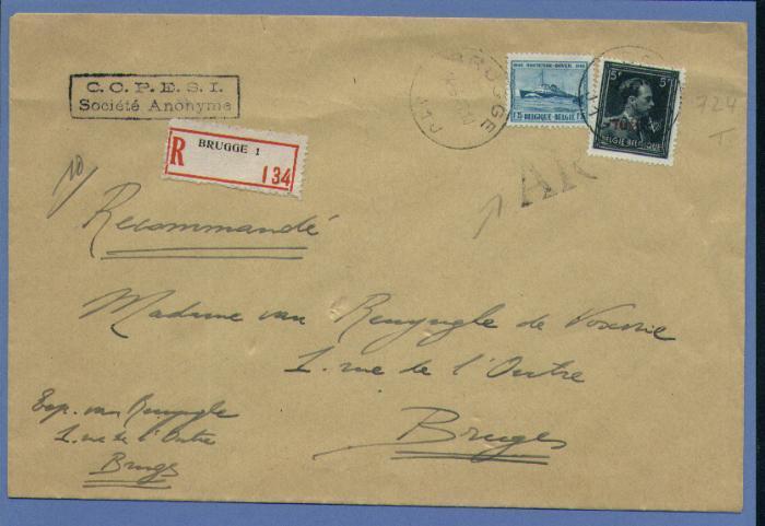 724T+725 Op Aangetekende Brief Van BRUGGE Op 4/3/47 + AR !! (bericht Van Ontvangst/avis De Réception) - 1946 -10 %