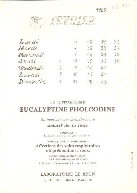 Calendrier Février 1968 De Jean Bellus - (05-730) - Autres & Non Classés