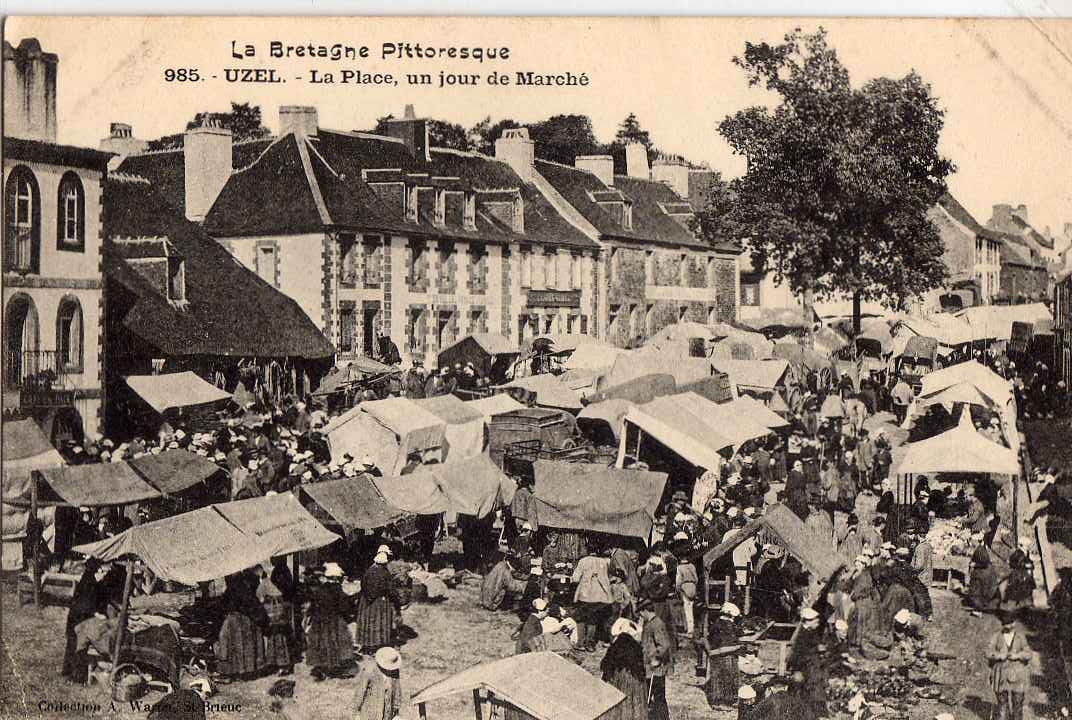 22 UZEL Place, Jour De Marché, Bien Animée, Ed Waron 985, Bretagne Pittoresque, 190? - Autres & Non Classés