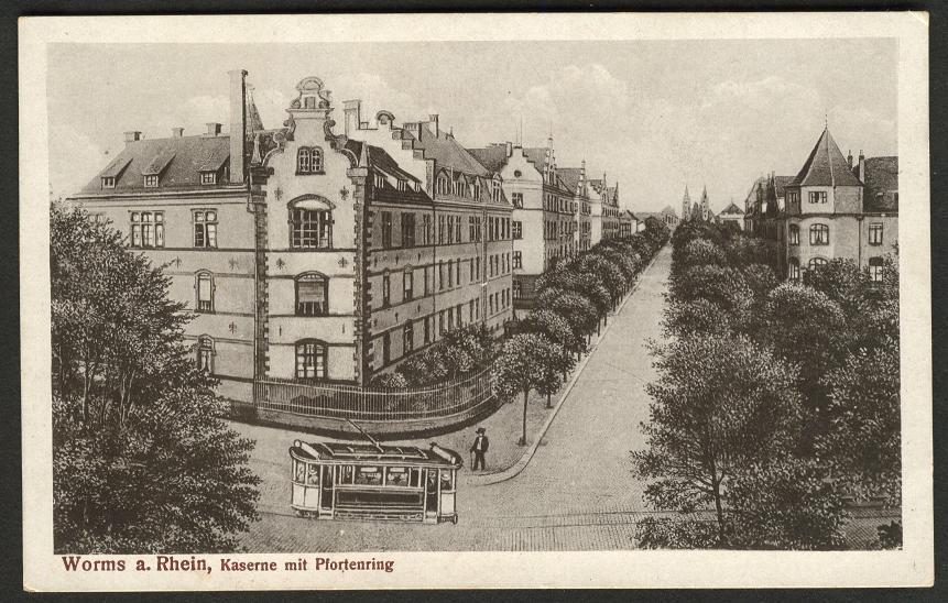 WORMS  Dessin  -  Kasernemit Pfortenring  -   Tramway  -   Carte Voyagée Le  4/07/ 1920 - Worms