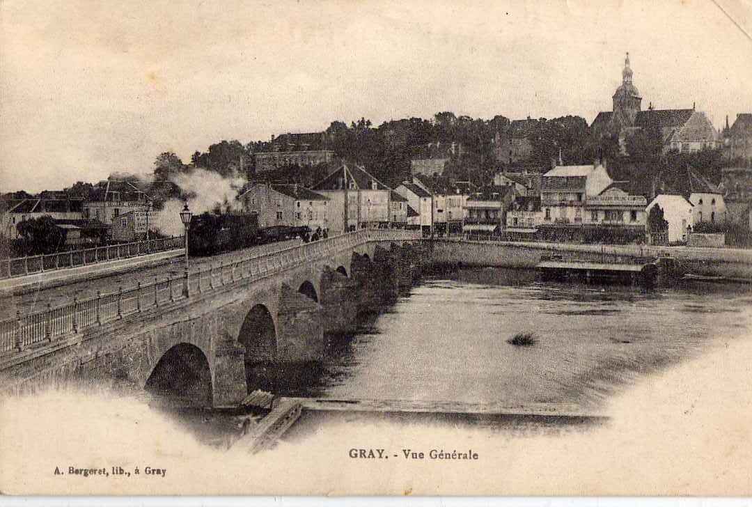 70 GRAY Vue Générale, Pont, Passage Train Vapeur, Tramway, Ed Bergeret, 1917 - Gray