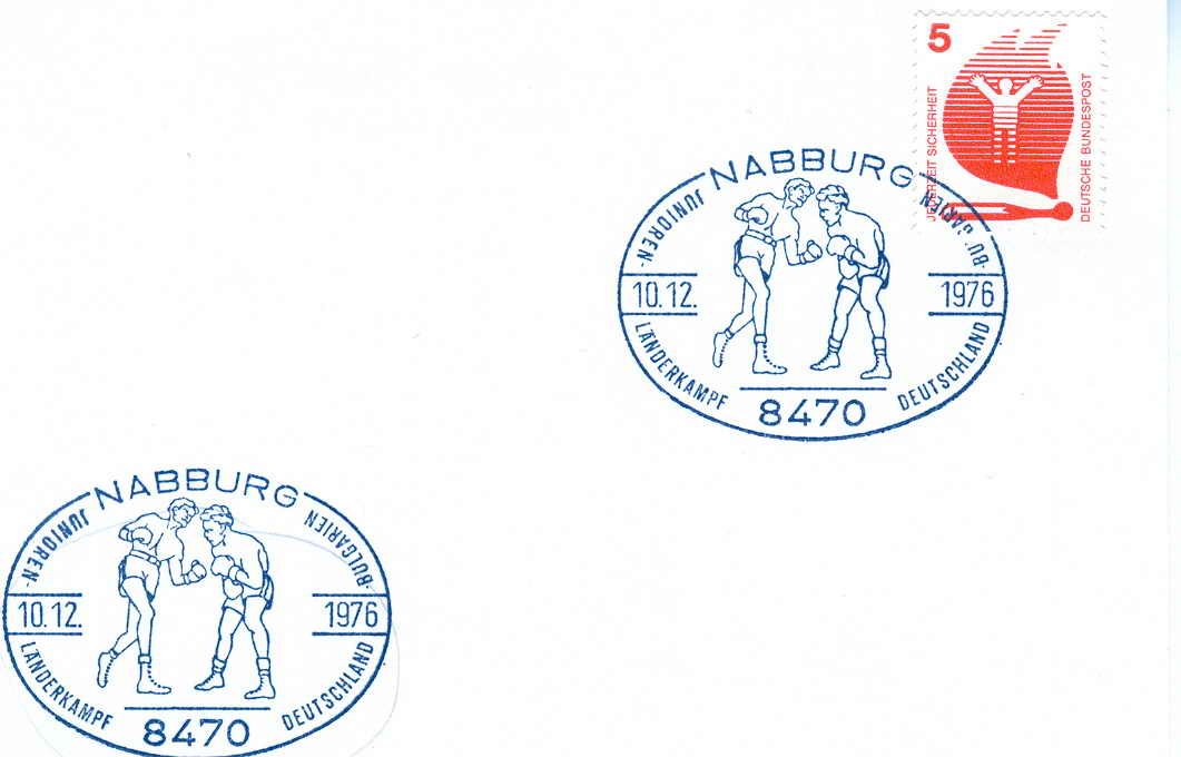 BOXE OBLITERATION TEMPORAIRE ALLEMAGNE 1976 NABBURG MATCH ALLEMAGNE / BULGARIE JUNIOR - Pugilato