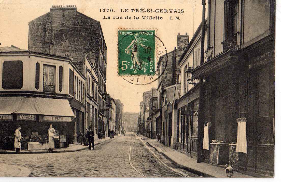 93 LE PRE ST GERVAIS Rue De La Villette, Animée, Epicerie Petit, Ed EM 1370, 1913 - Le Pre Saint Gervais