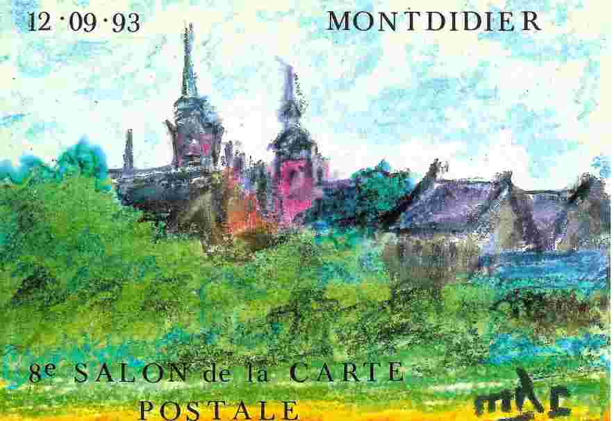 Huitiéme Salon à Montdidier Avec Timbre Au Verso (tableau De Mademoiselle Cauet) - Montdidier