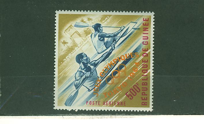 E0154 Canoe Surcharge Orange PA 47 Guinée 1964 Neuf ** Jeux Olympiques De Tokyo - Canoa