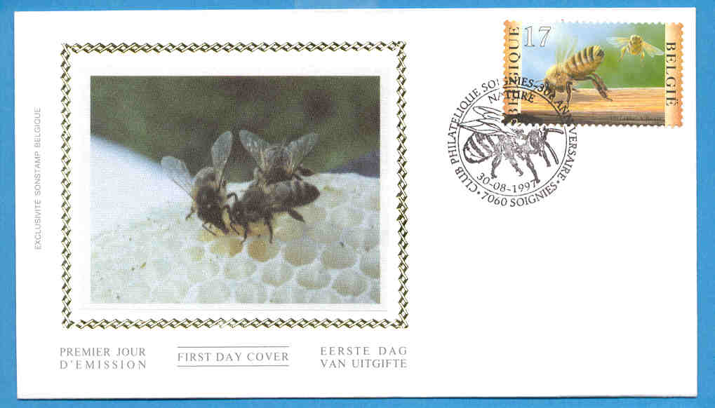 FDC Abeilles Sur Cire - Sur Soie - Artsite: Buzin - Année: 1997 - Cachet: 30/08/1997 - Ref 9546 - Abeilles