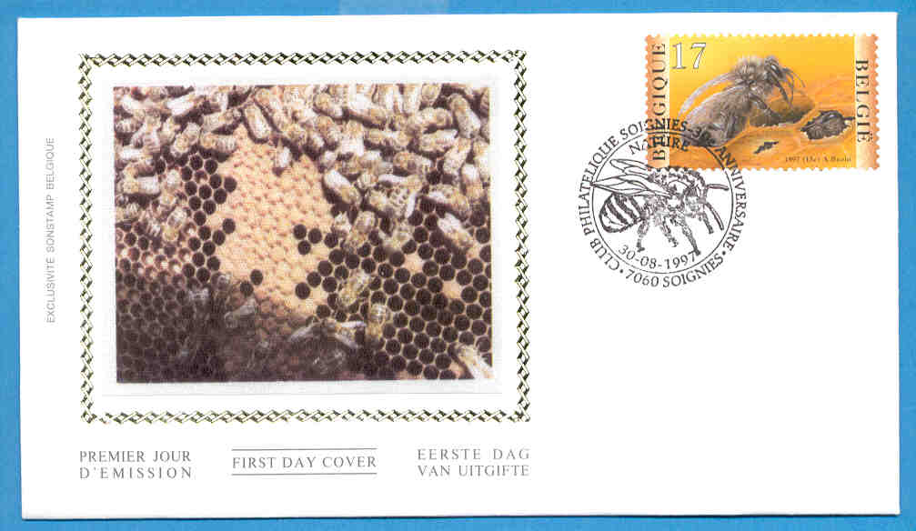 FDC Essaim D´abeilles Sur Grille De Cire - Sur Soie - Artsite: Buzin - Année: 1997 - Cachet: 30/08/1997 - Ref 9547 - Abejas