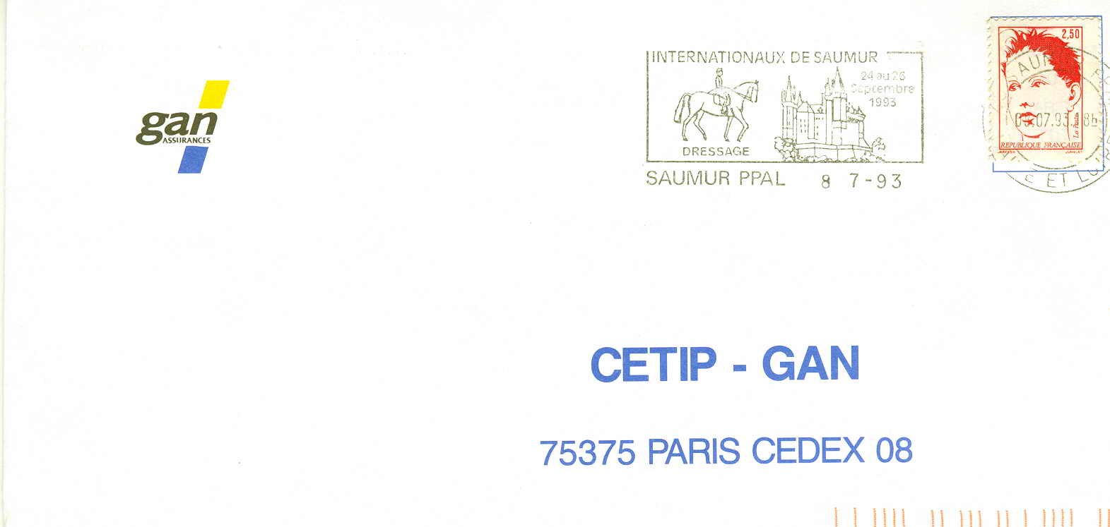 HIPPISME OBLITERATION TEMPORAIRE FRANCE SAUMUR 1993 INTERNATIONAUS DE SAUMUR - Hippisme