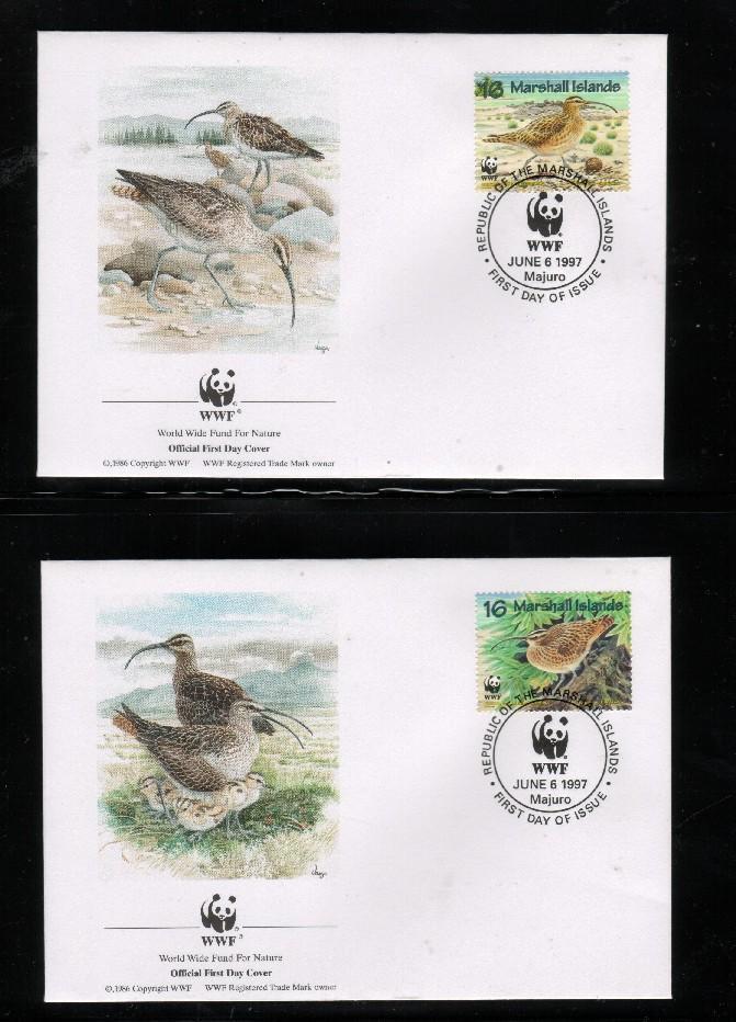 WWF 0219 1997 MARSHALL ISLANDS CURLEW SET OF 4 FDCS Birds - Other & Unclassified