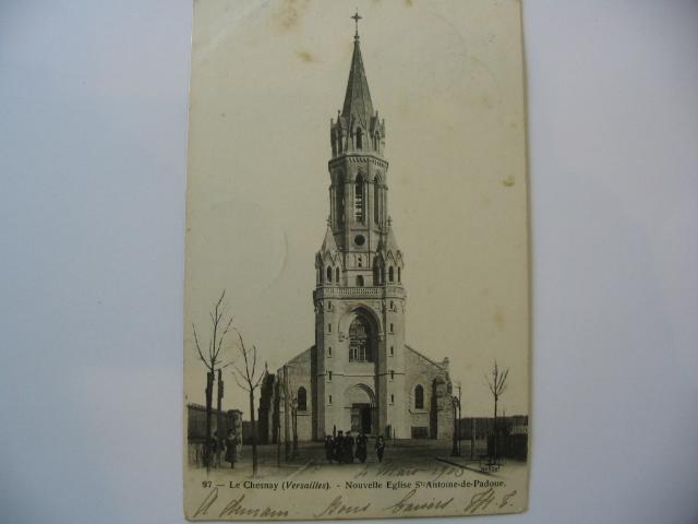 CPA LE CHESNAY  EGLISE ST ANTOINE DE PADOUE   VOYAGE 1906 - Le Chesnay